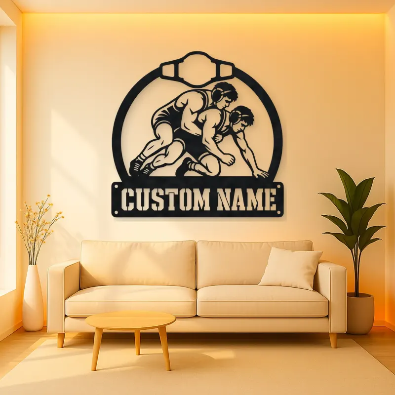 Personalized Wrestling Match Metal Wall Art with Belt Frame