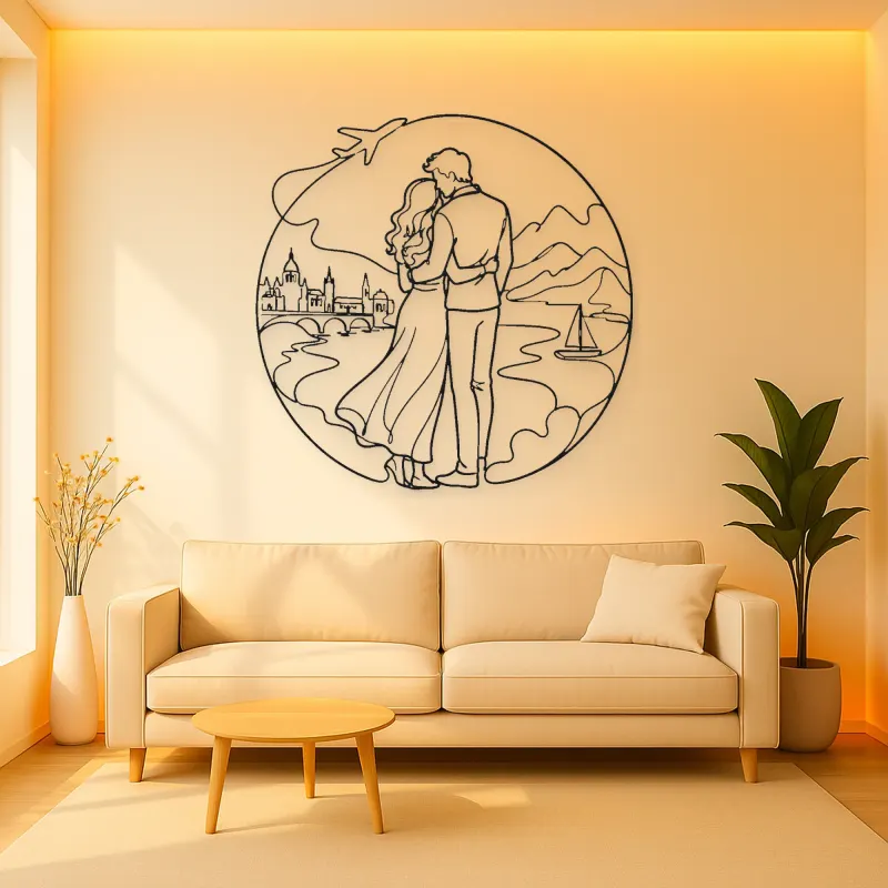 Travel Lovers Pose Metal Wall Art | Romantic Couple Decor