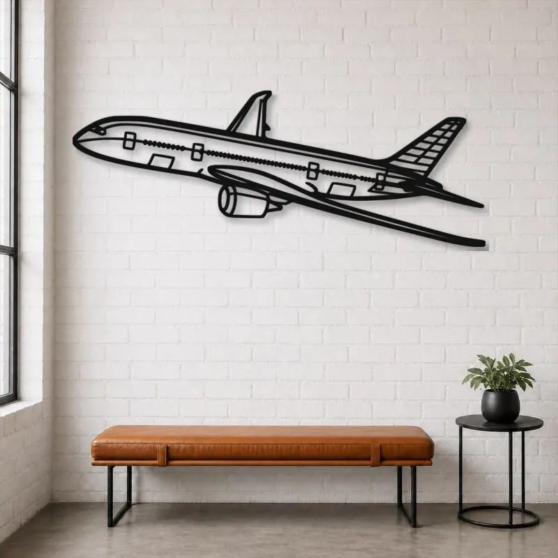 Silhouette d'avion en métal 787 Angle, Décoration murale aéronautique