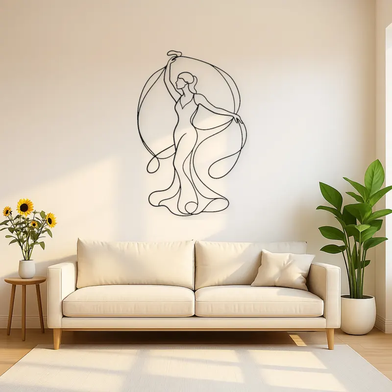 Woman with Silk Ribbon Metal Wall Art | Feminine Figure Wall Decor