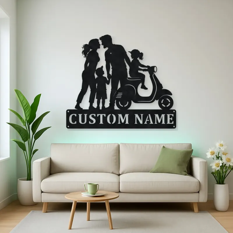 Personalized Scooter Family of Four Metal Wall Art