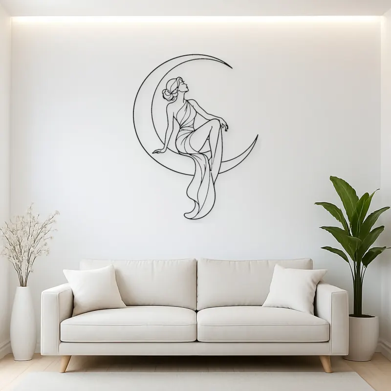 Crescent Moon Woman Metal Wall Art | Celestial Woman Wall Decor