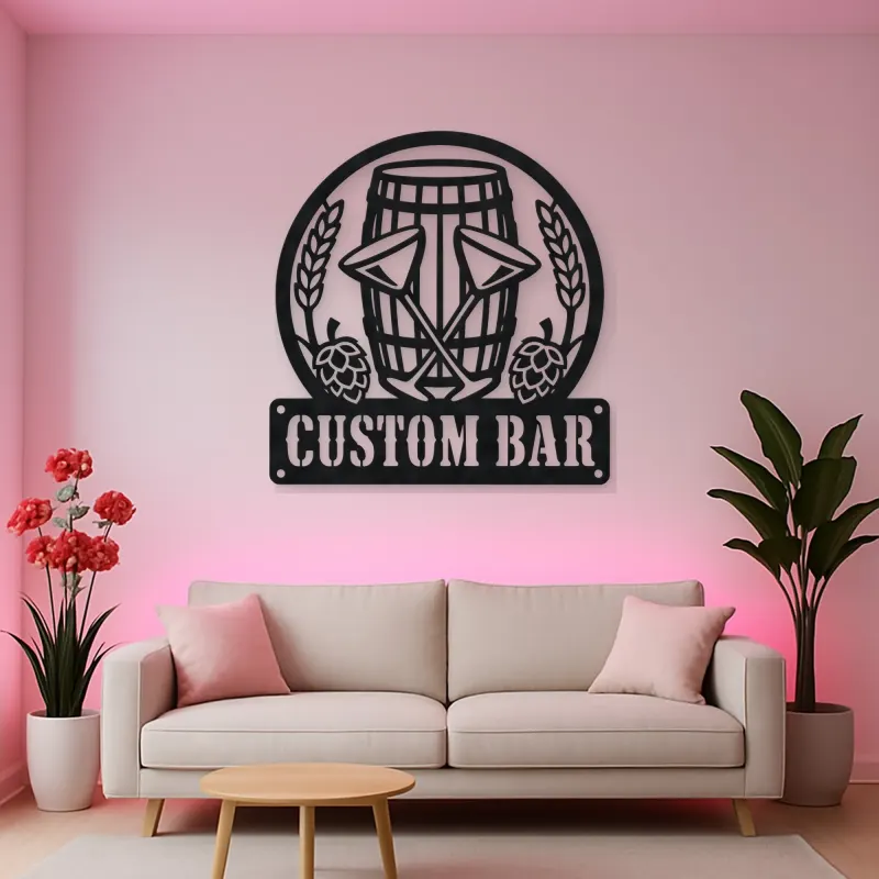 Personalized Home Bar Metal Wall Art with Beer Barrel
