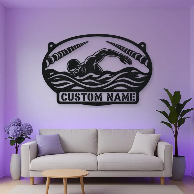 Personalized Freestyle Swimmer Metal Wall Art with Pool Lanes