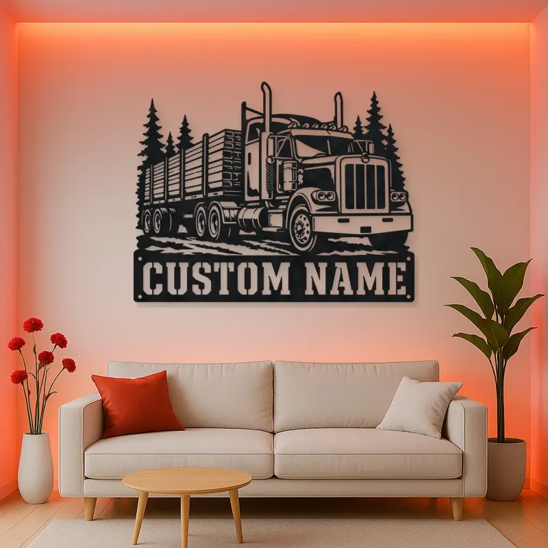 Personalized Stake Bed Semi Truck Forest Metal Wall Art