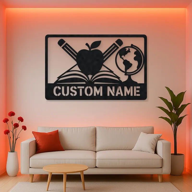 Personalized Teacher Metal Wall Art with Book and Apple