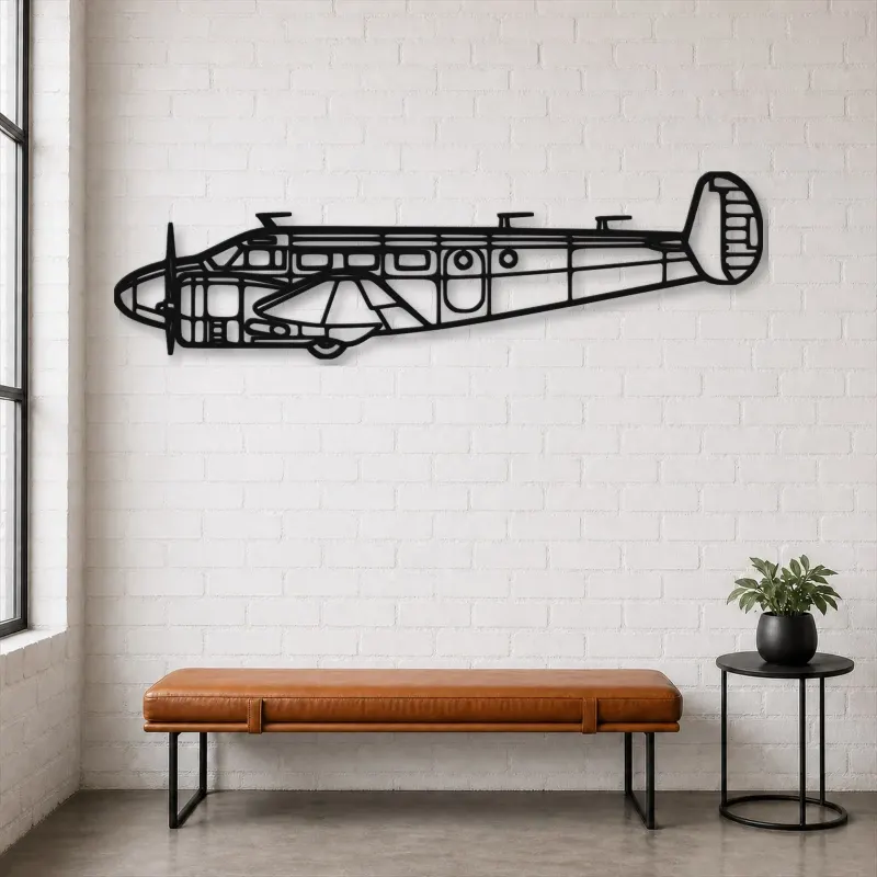 Silhouette en métal d'avion C45-H Expeditor, Décoration murale en métal, Décor aéronautique, Cadeau pour aviateur