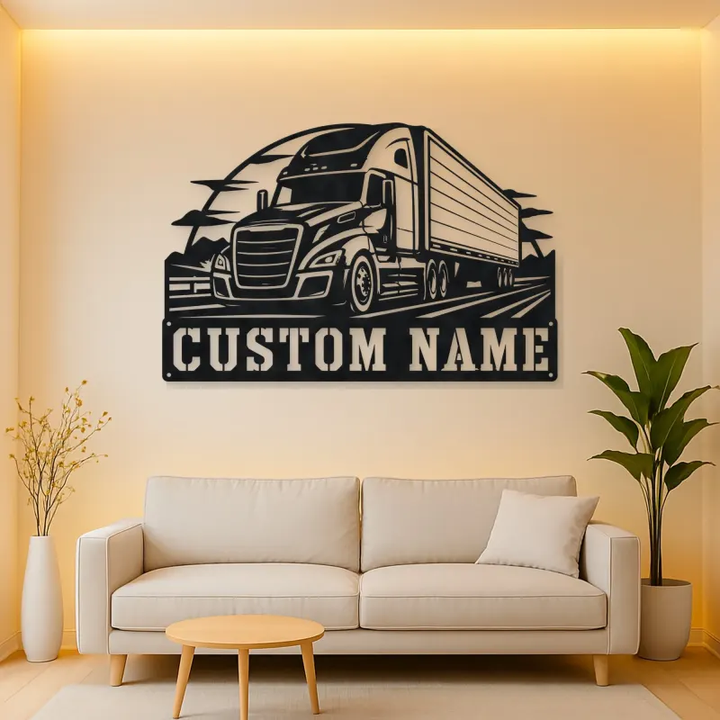 Personalized Modern Semi and Box Trailer Metal Wall Art