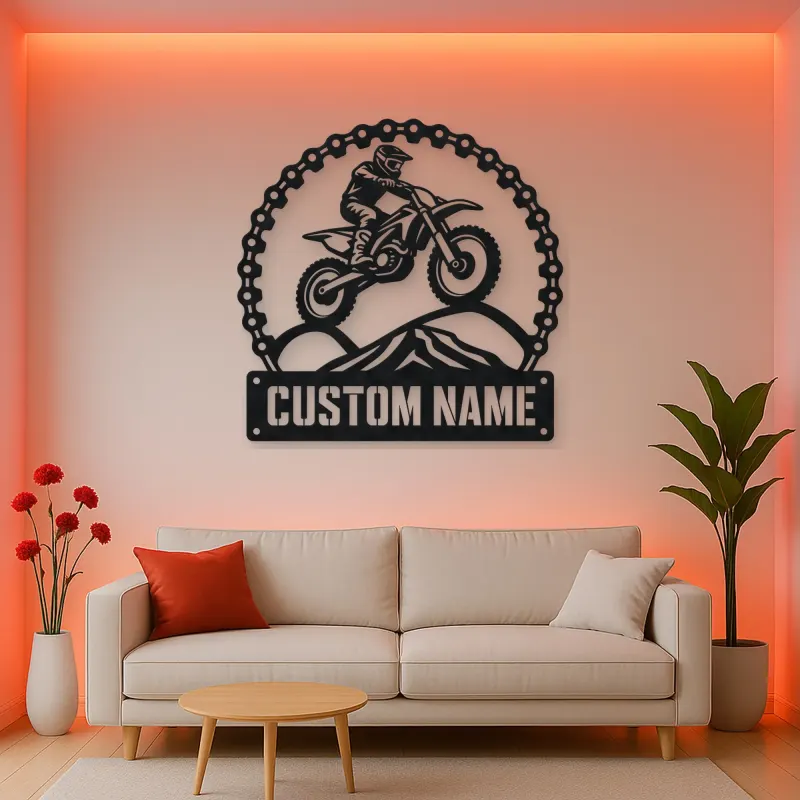 Personalized Motocross Rider Metal Wall Art with Mountain Jump