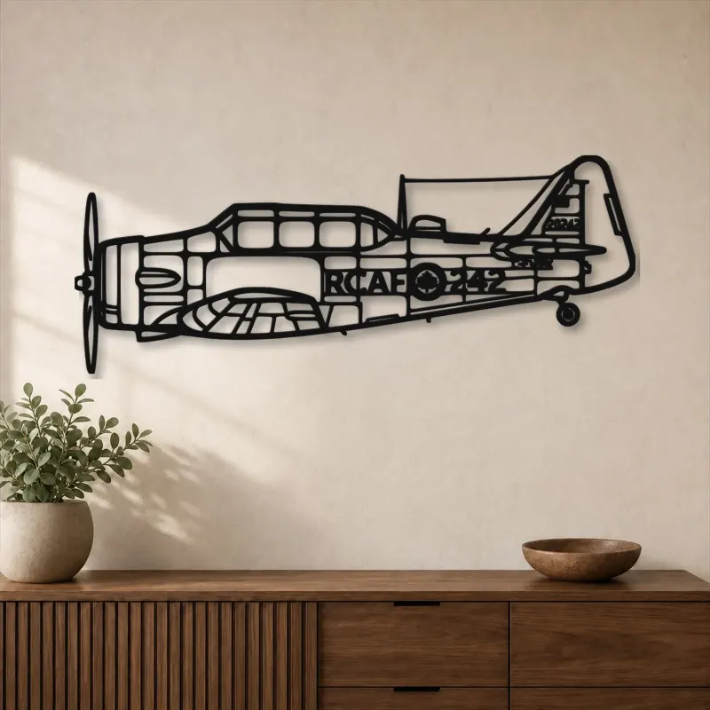 Silhouette d'avion Harvard en métal, Décoration murale aéronautique