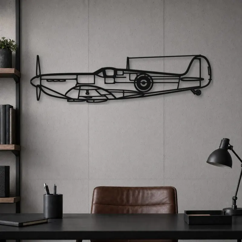 Silhouette d'avion Spitfire Mk. II en métal, Décoration murale en métal, Décor aéronautique, Décor d'aviation
