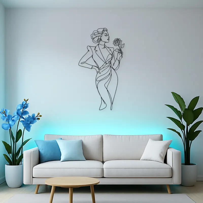 Fashion Muse with Rose Metal Wall Art | Botanical Woman Wall Decor