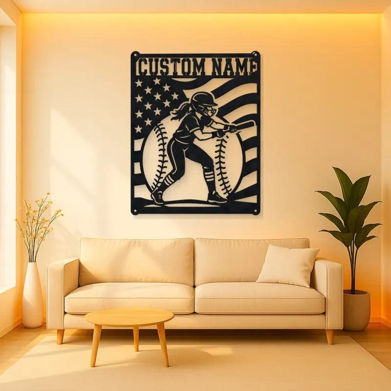 Personalized Female Softball Batter Vertical Flag Metal Wall Art