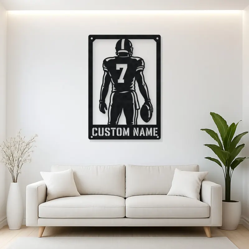 Personalized Number 7 Football Player Back View Metal Wall Art