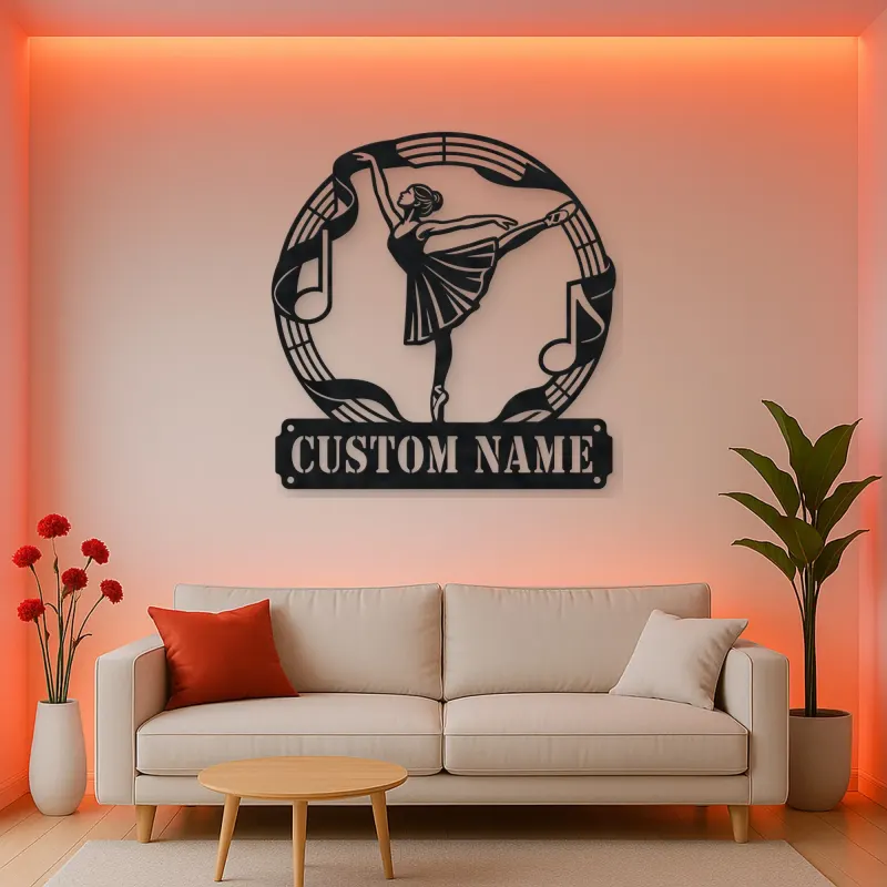 Personalized Ballerina Metal Wall Art with Musical Notes