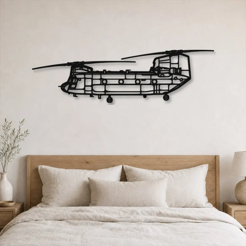 Silhouette de l'hélicoptère Chinook CH-47 en métal, Décoration murale, Cadeau d'anniversaire, Silhouette d'avion