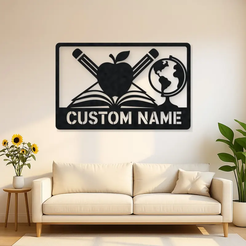 Personalized Teacher Metal Wall Art with Book and Apple