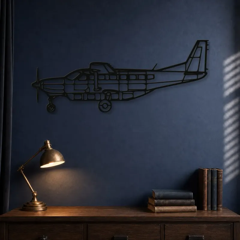 Silhouette en métal d'avion C208B Grand Caravan, Décoration murale en métal, Décor aéronautique, Cadeau pour aviateur