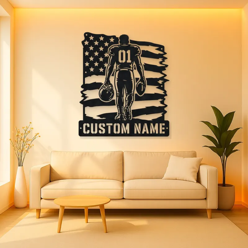 Personalized Number 01 Football Player Flag Metal Wall Art
