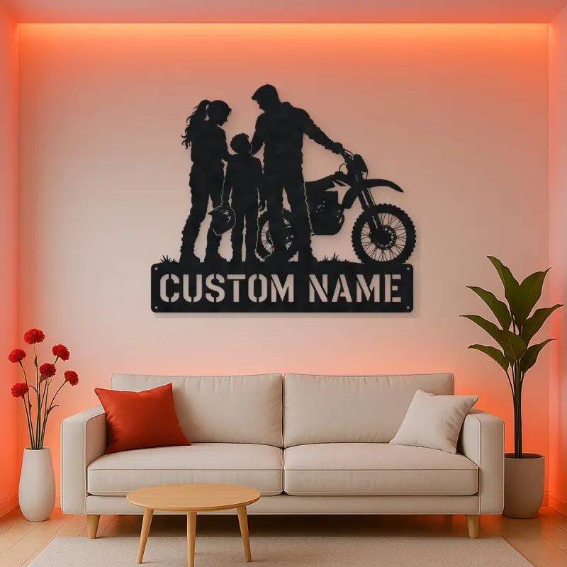 Personalized Dirt Bike Family with Helmets Metal Wall Art