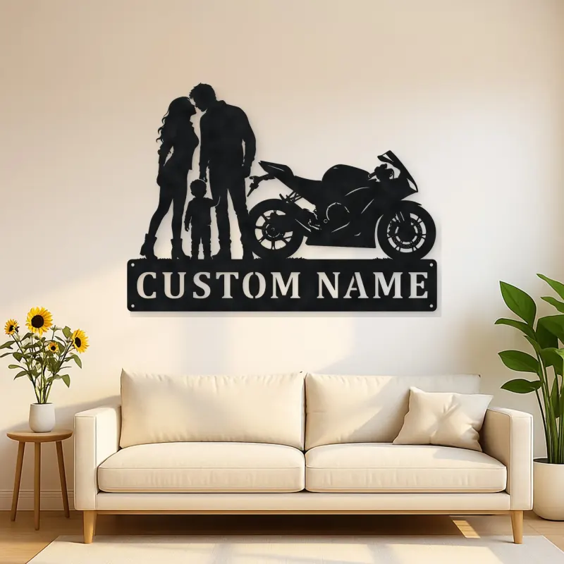 Personalized Sport Bike Family of Three Metal Wall Art