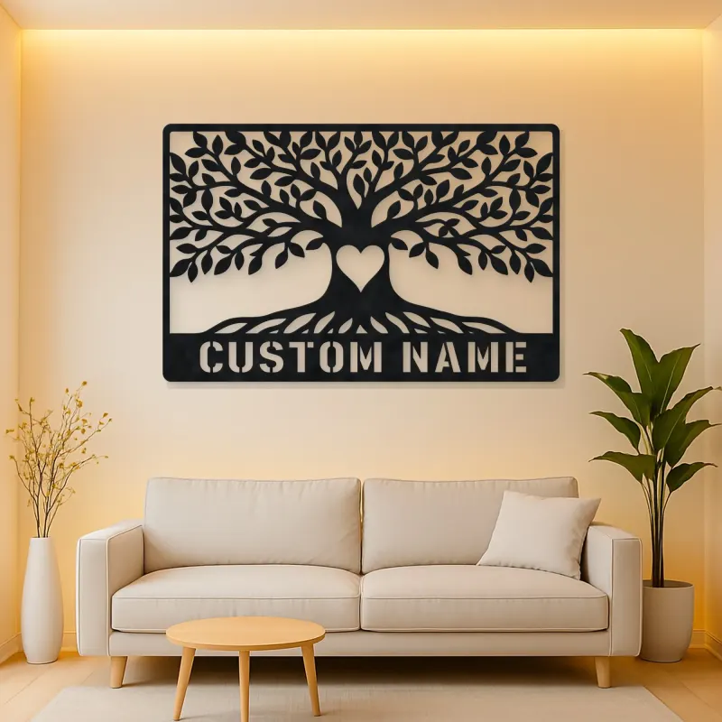 Personalized Leafy Tree Metal Wall Art with Heart