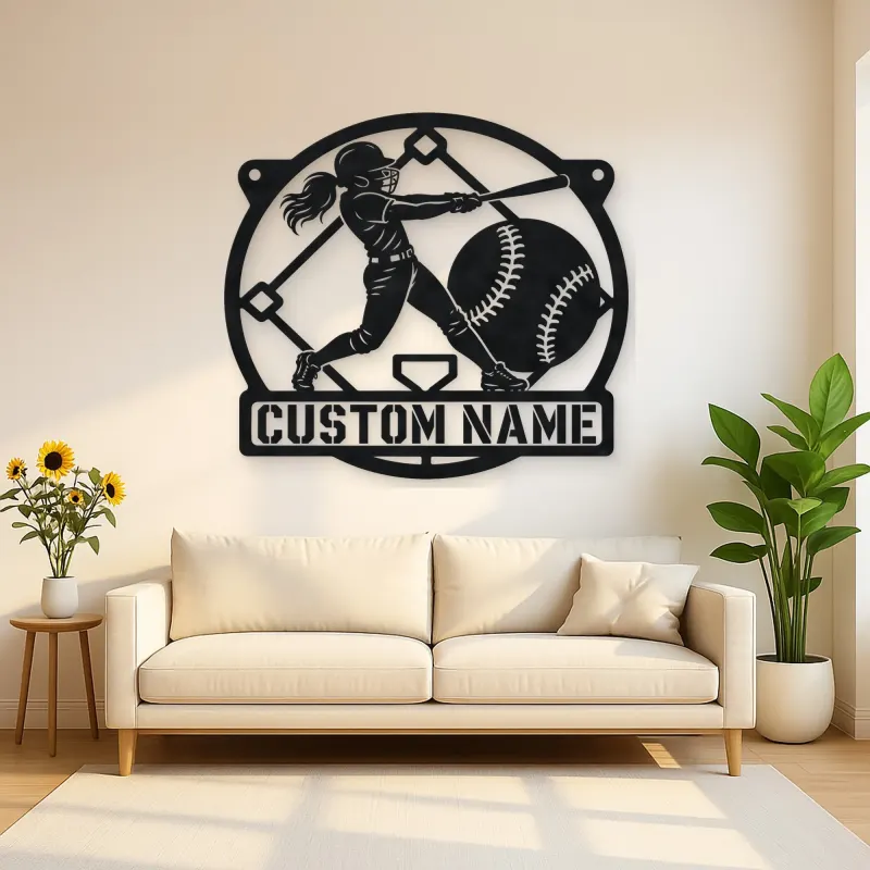 Personalized Softball Batter Metal Wall Art with Diamond