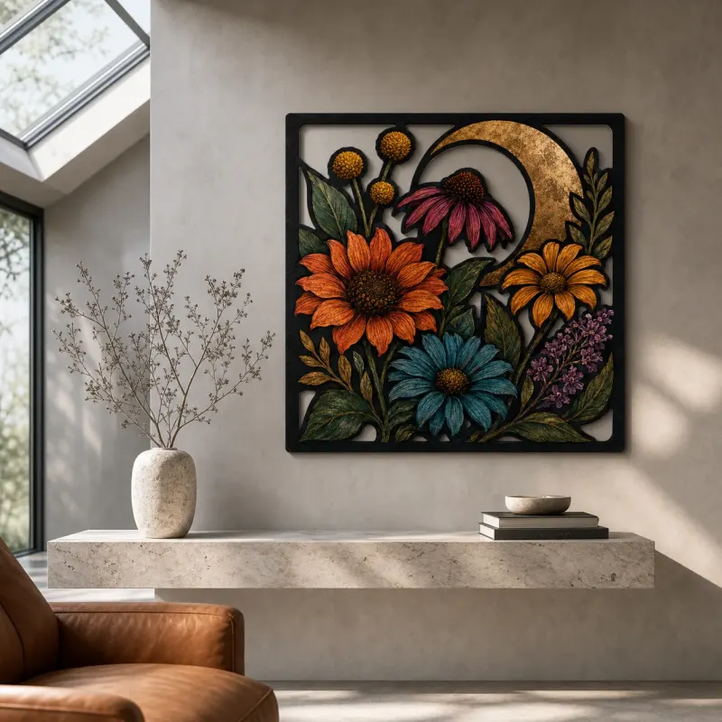 Wildflower Garden with Sunflowers and Coneflowers Colorful Metal Wall Art