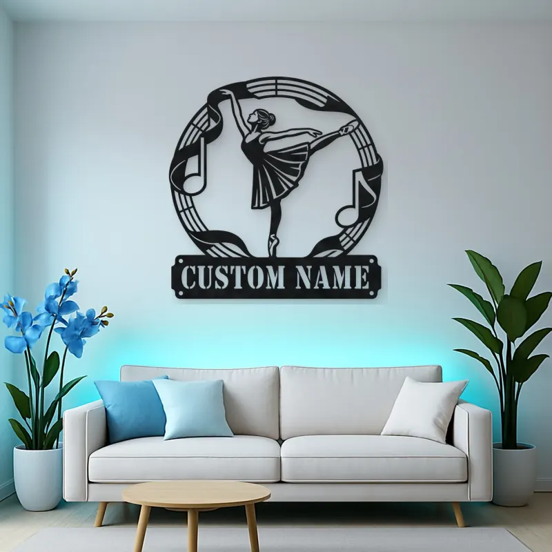 Personalized Ballerina Metal Wall Art with Musical Notes