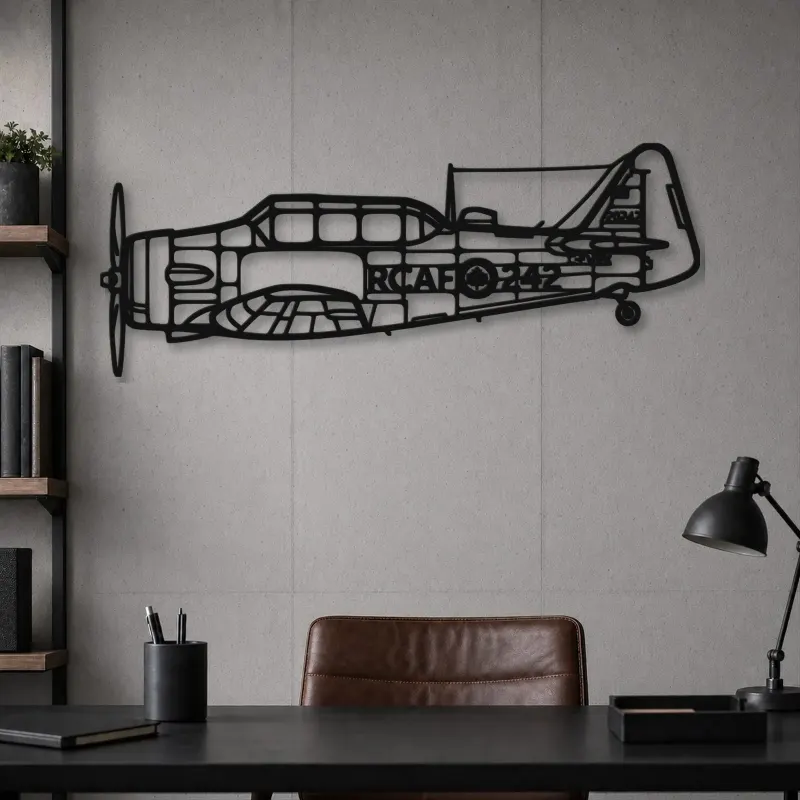 Silhouette d'avion Harvard en métal, Décoration murale aéronautique