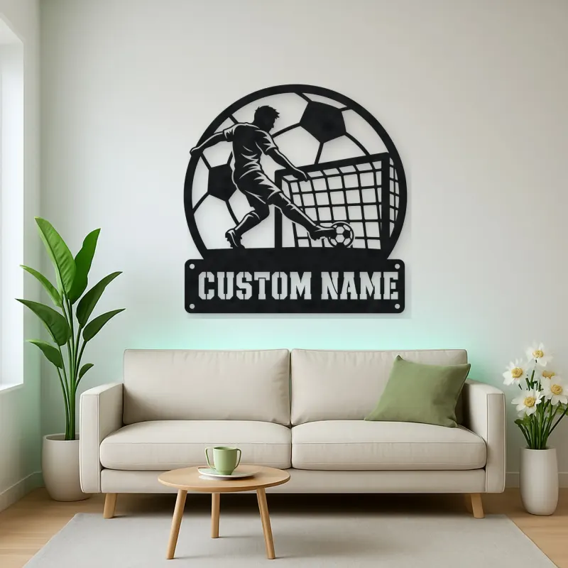 Personalized Soccer Player Metal Wall Art with Goal Scene