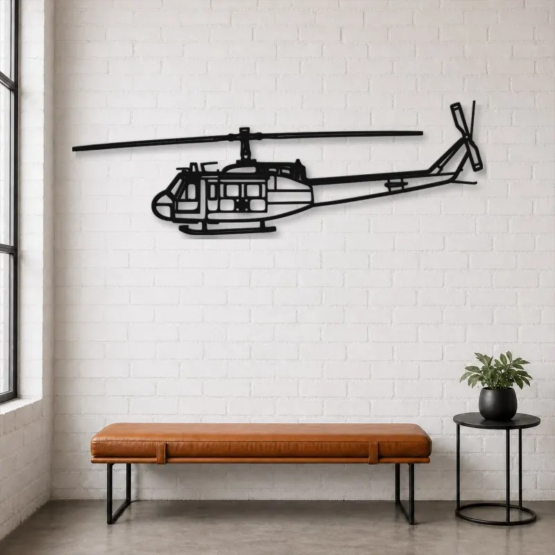 Silhouette en métal du UH-1 Iroquois Huey 1970, Décoration murale en métal, Décor aéronautique, Décorateur aviateur