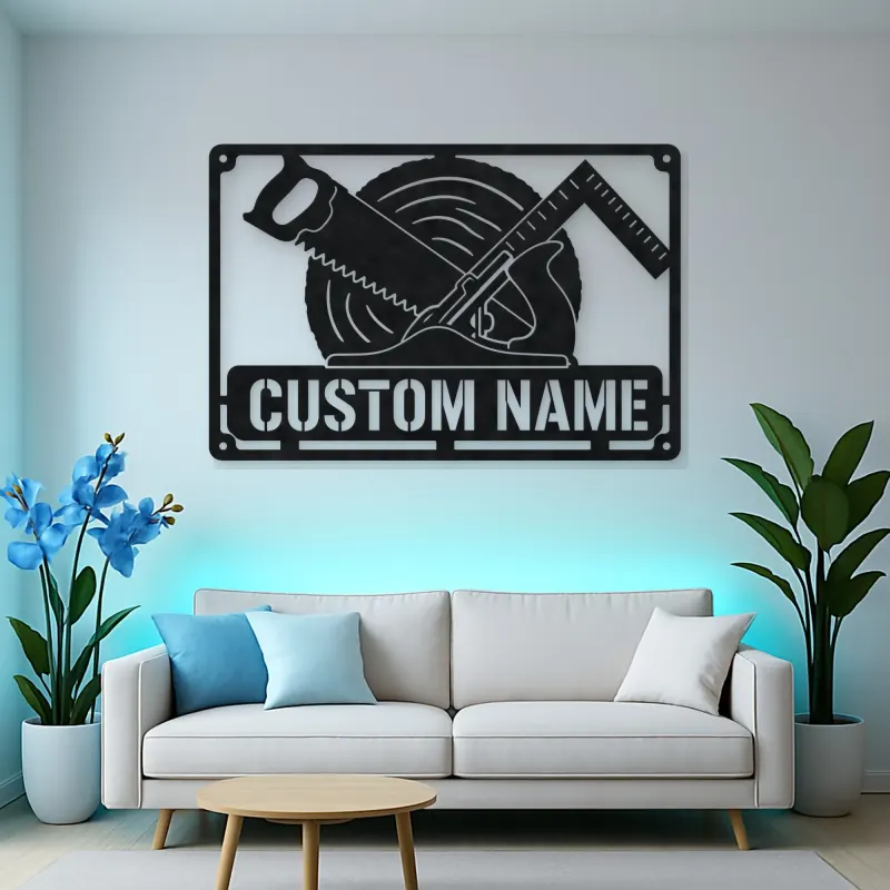 Personalized Carpenter Tools Metal Wall Art with Saw Blade