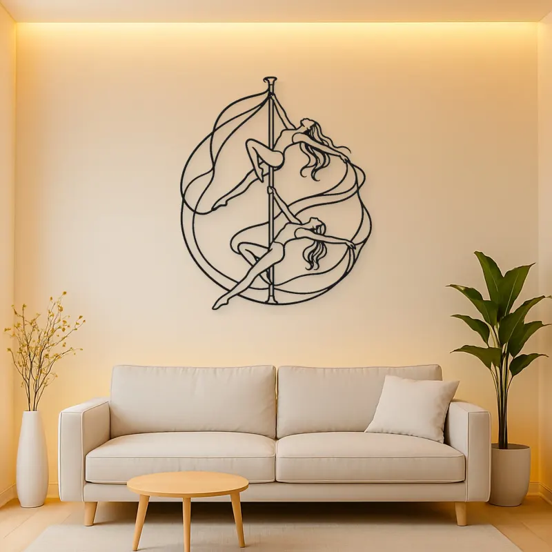 Pole Acrobatics Silhouette Metal Wall Art | Aerial Dance Wall Decor