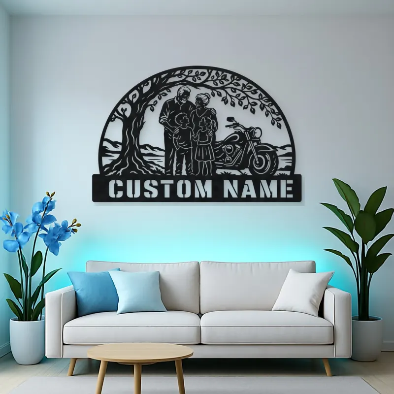 Personalized Grandparents Grandchildren Motorcycle Metal Wall Art