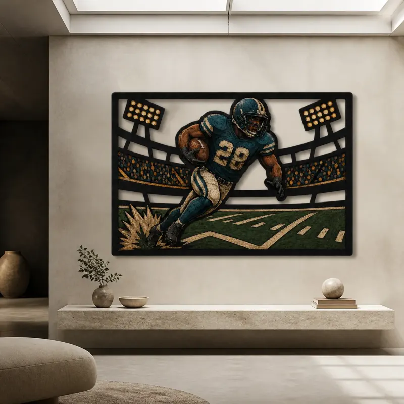 American Football Running Back in Stadium Colorful Metal Wall Art