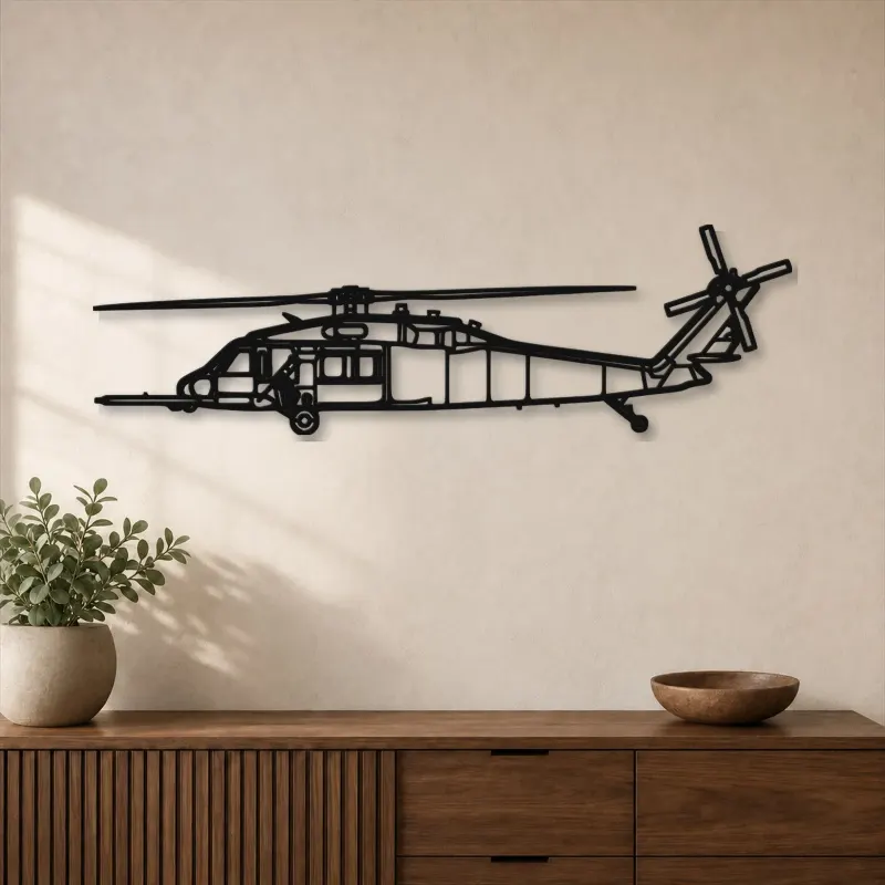 Silhouette d'avion HH-60 Pave Hawk en métal, Décoration murale aéronautique