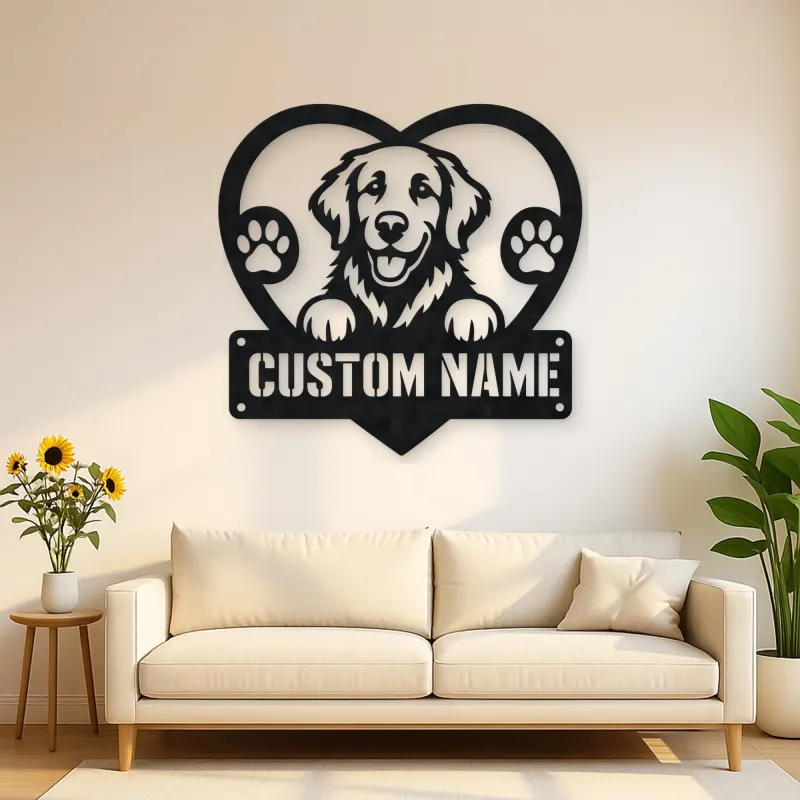 Personalized Retriever Dog Heart Metal Wall Art with Paw Prints