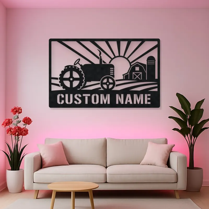 Personalized Farm Tractor Metal Wall Art with Sunrise