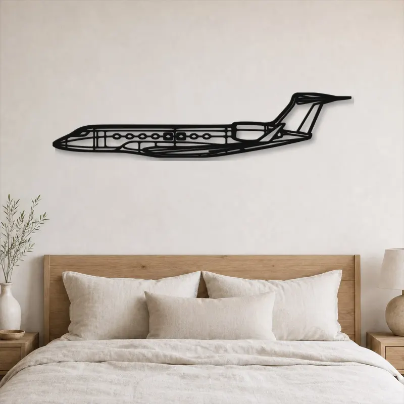 Insegna in metallo silhouette aereo G650, Silhouette aereo in metallo, Decorazione da parete aviatore