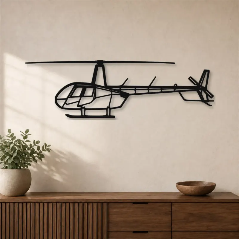 Silhouette de l'avion R44 Raven II en métal, décoration murale en métal, décoration aéronautique, décoration d'aviateur