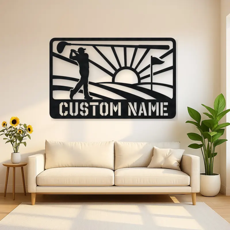 Personalized Golf Swing Metal Wall Art with Fairway
