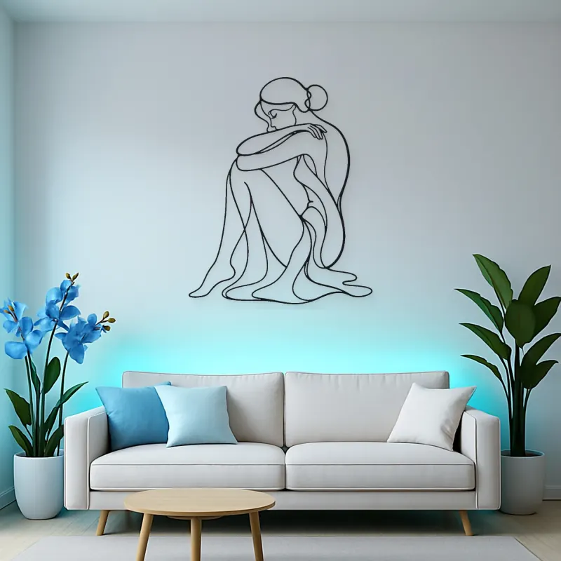 Seated Knee Embrace Metal Wall Art | Feminine Figure Wall Decor