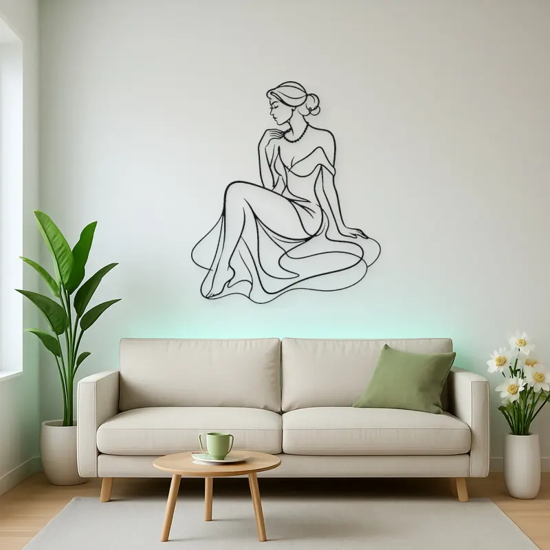 Woman with Pearl Metal Wall Art | Feminine Figure Wall Decor