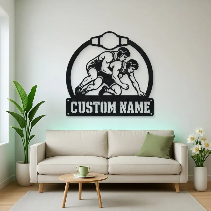 Personalized Wrestling Match Metal Wall Art with Belt Frame