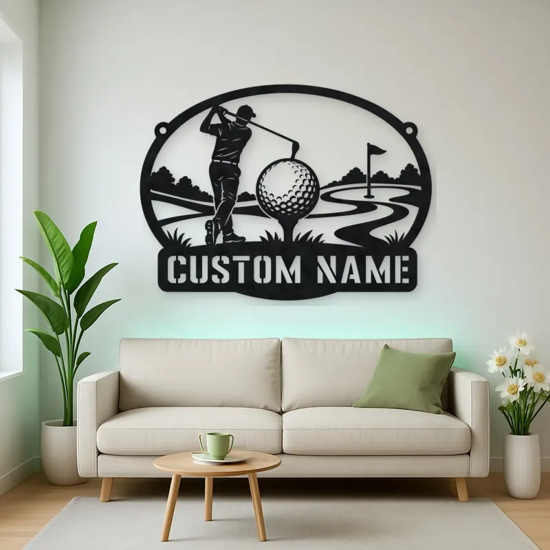 Personalized Golfer Metal Wall Art with Fairway Scene