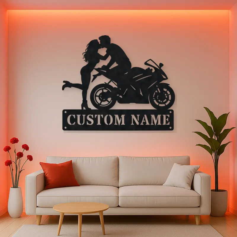 Personalized Sport Motorcycle Couple Metal Wall Art