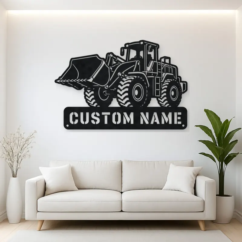 Personalized Heavy Wheel Loader Raised Bucket Metal Wall Art