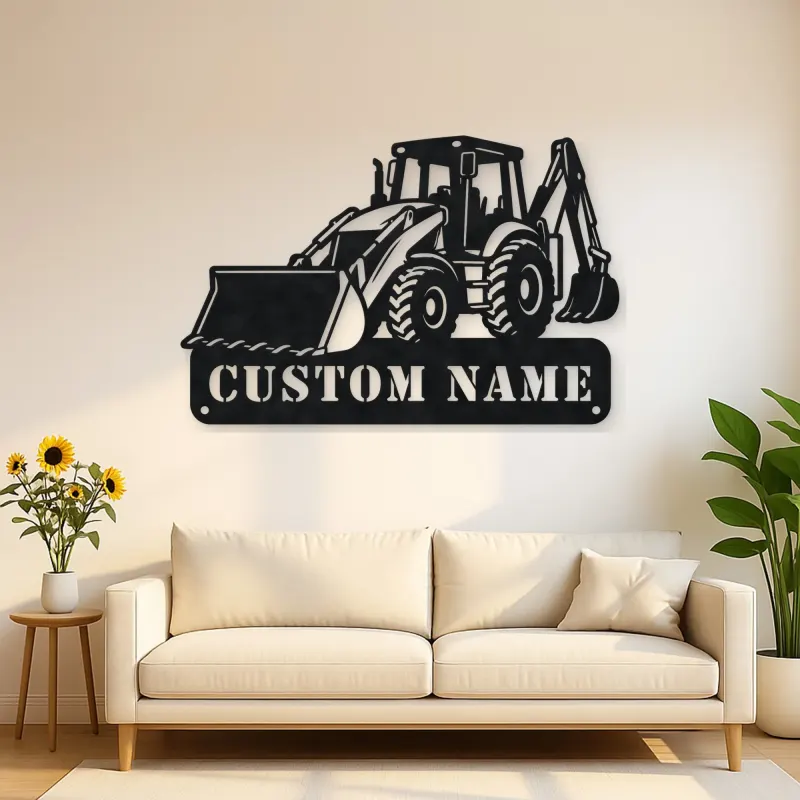 Personalized Backhoe Loader Front and Rear Bucket Metal Wall Art