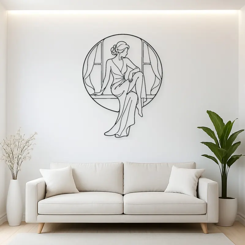 Seated Window Style Metal Wall Art | Fashion Figure Wall Decor